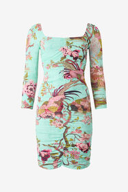RC Mini Dress With Oriental Bird Print Blue/Pink VKT146-LNP76