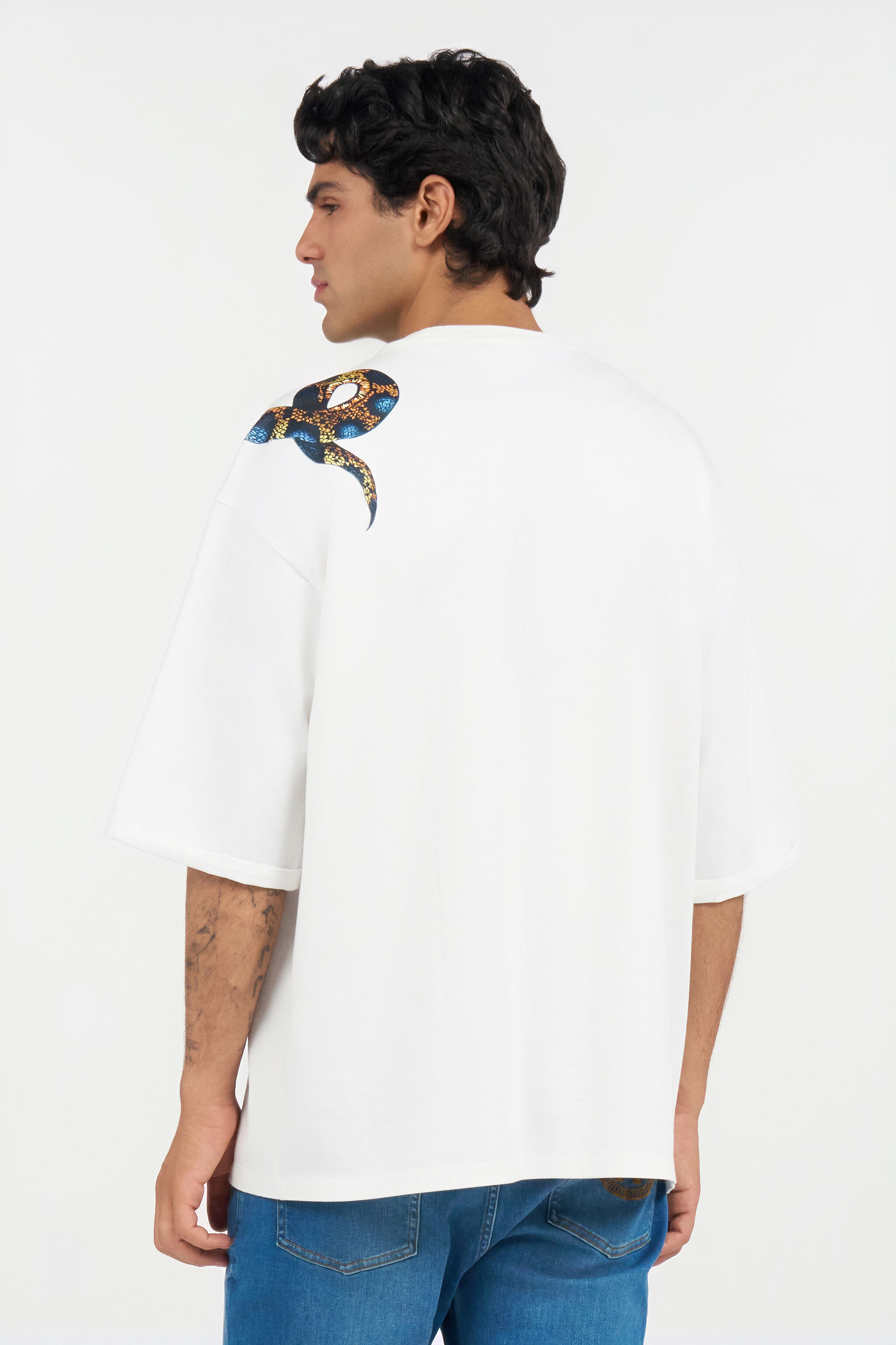 RC Camiseta oversize con estampado de serpiente WHITE WRT62B-JD060