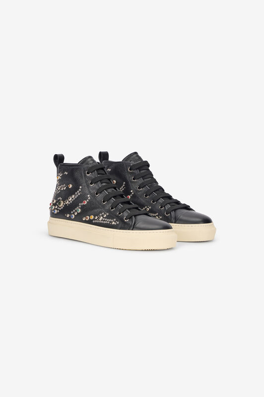 RC Hohe Sneakers Mit Nieten Und Edelsteinen Schwarz VRS020-PZB05