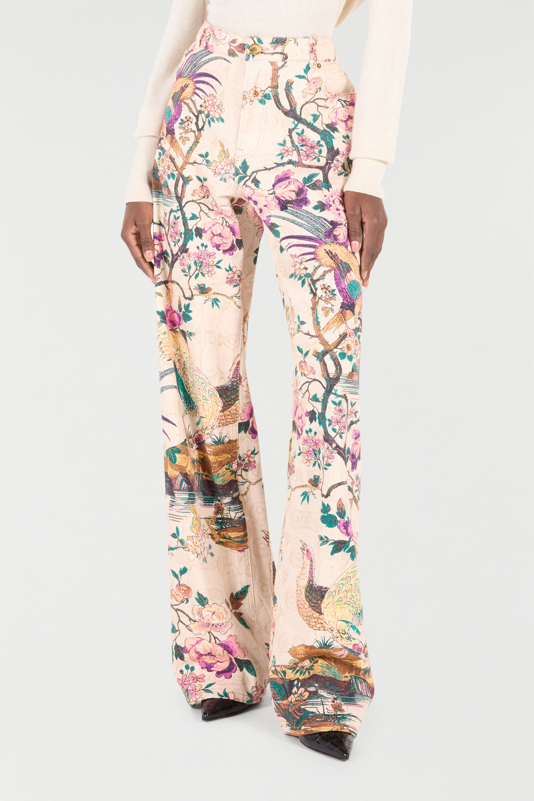 RC Jeans Mit Oriental Bird  Print Elfenbein/Rosa VKJ207-DAP76