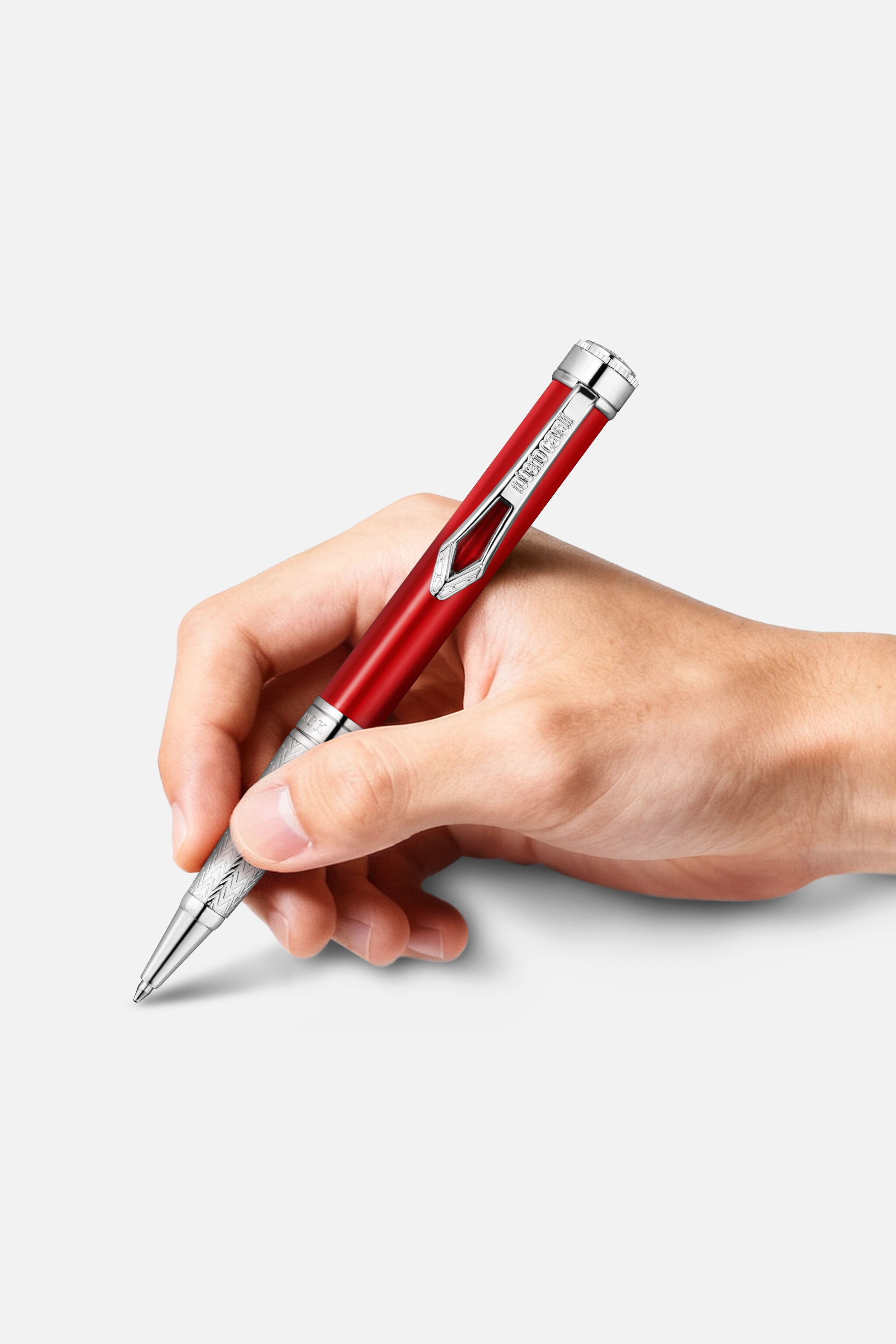 RC Penna a sfera Lacquer di Roberto Cavalli, color argento e lacca rossa SILVER RED VALG09-IG272