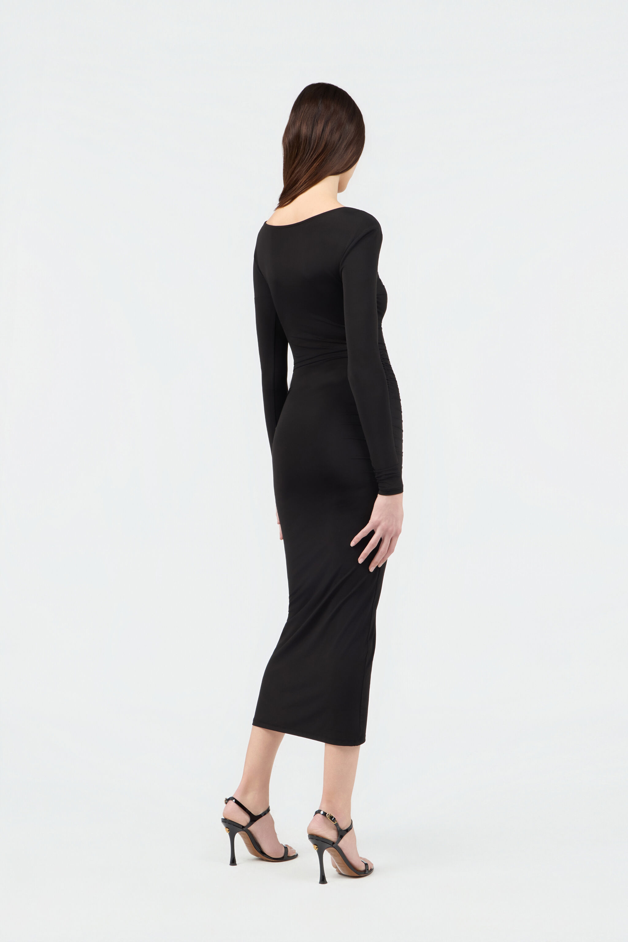 RC Schwarzes Gerafftes Midi Kleid BLACK SOT10D-VI007