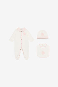 JU RC Monogram Hat, Bib And Romper Suit Set Pink UJT829-JD001