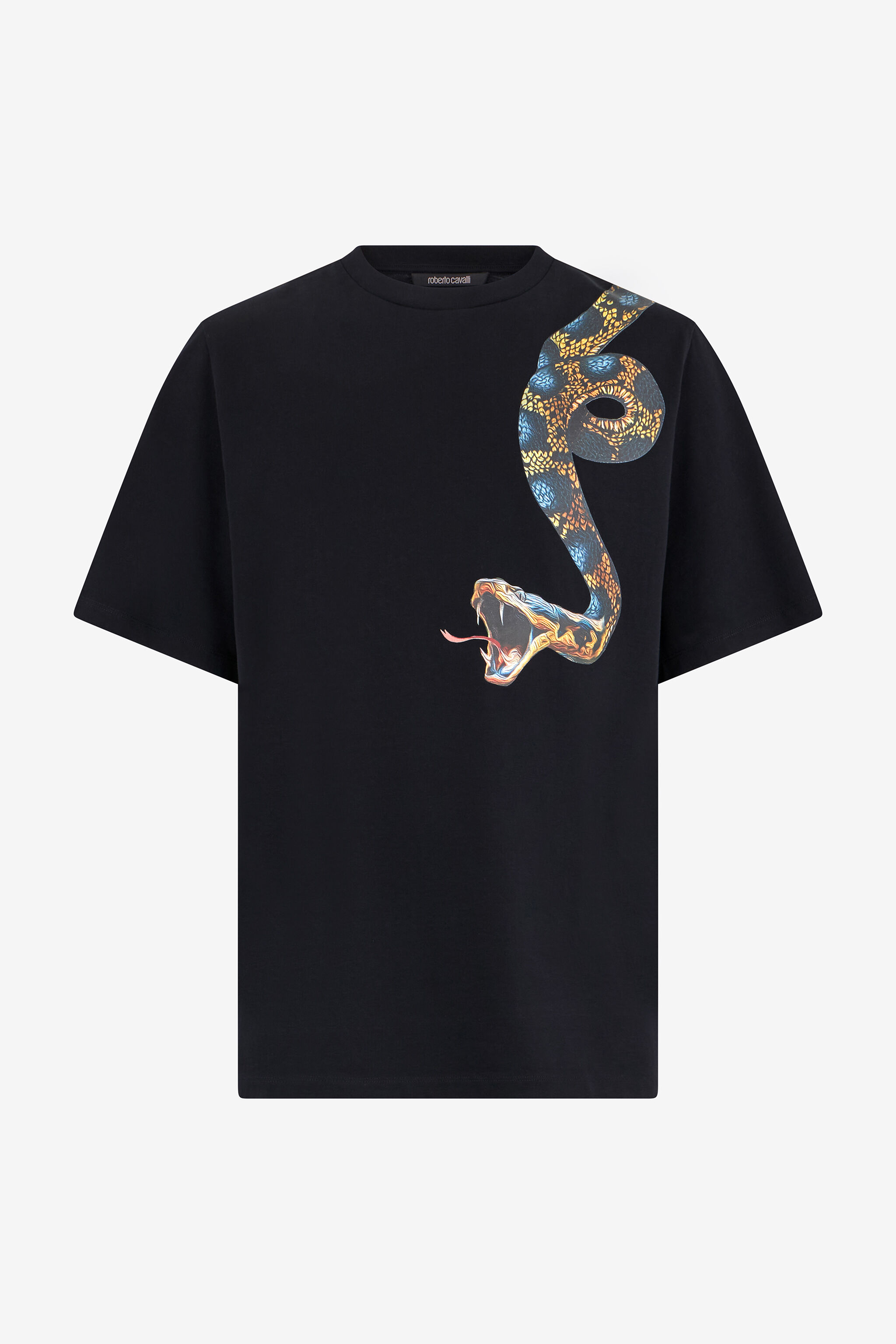 RC Camiseta de algodón con estampado de serpiente BLACK WRT61G-JD060
