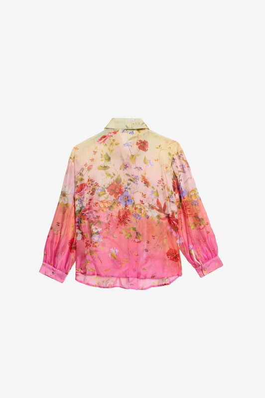 JU Seidenmischung-Hemd Mit Miami Flowers-Print GREEN/FUXIA WJT70S-CTR64
