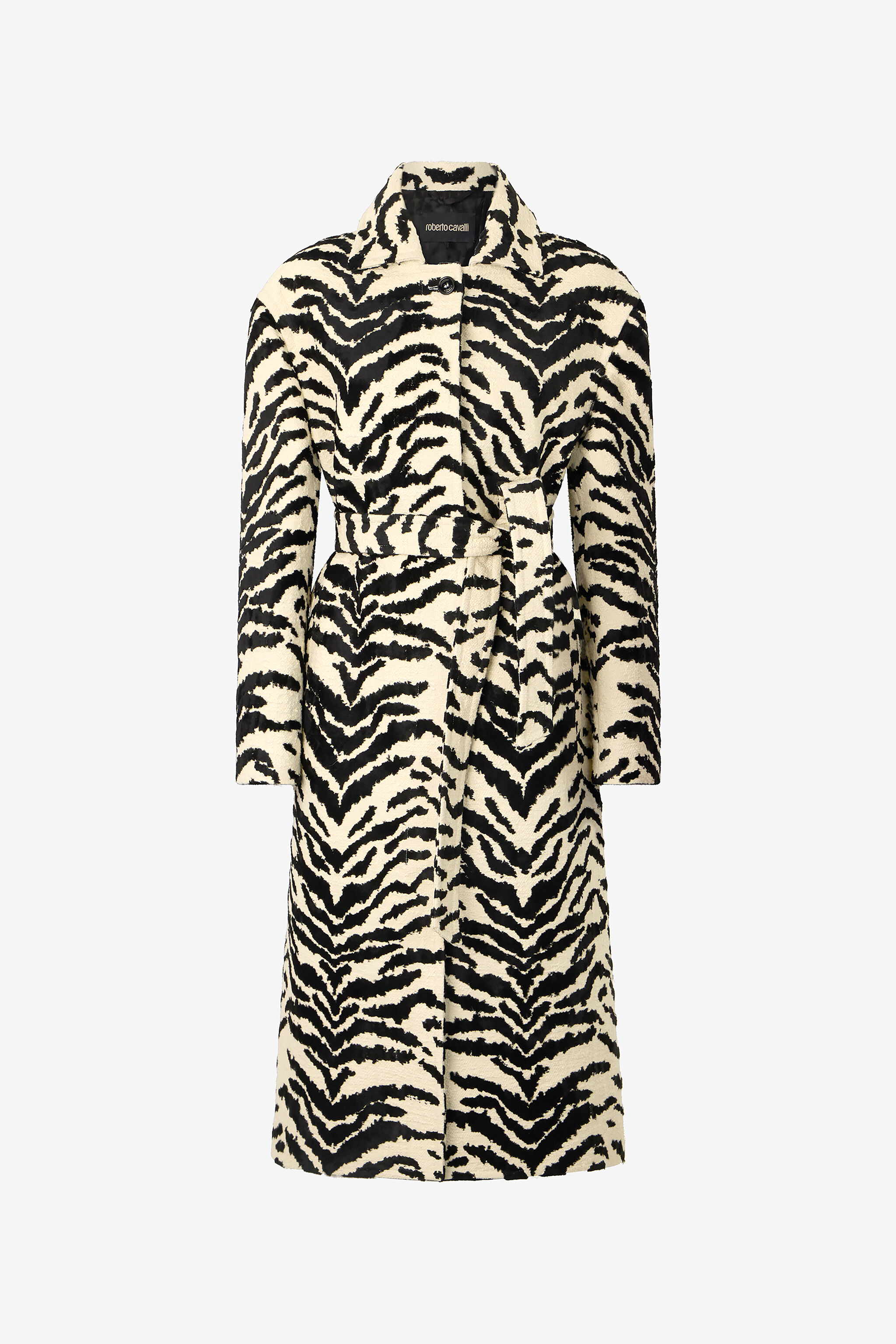RC Coat With White Tigress Print Black/White UKT504-DJ088