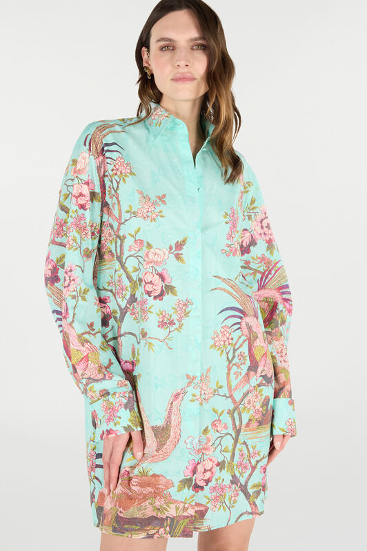 RC Blusenkleid Mit Oriental Bird Print Blau/Rosa VKT160-RLP76