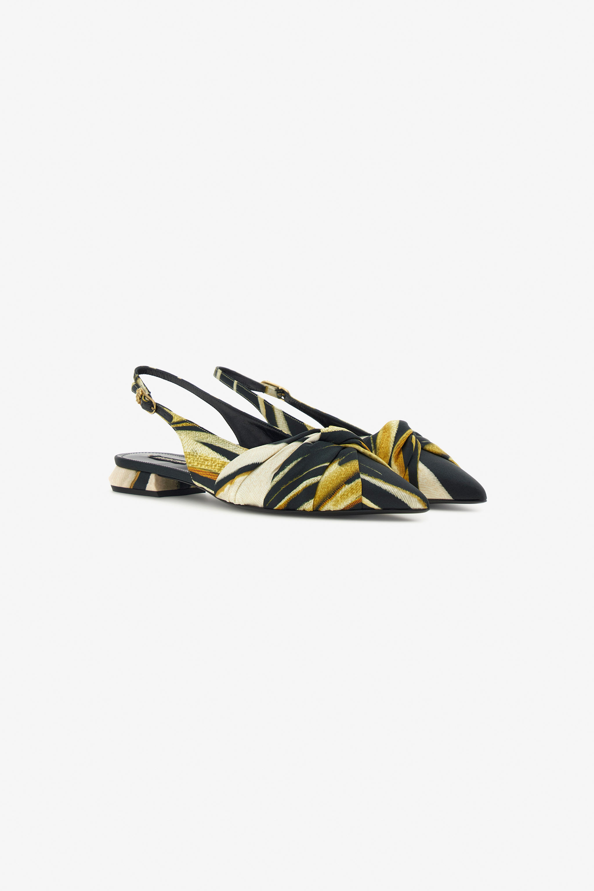 RC Print Satin The Pettegola Slingback with low heel Gold SKS100-SE380