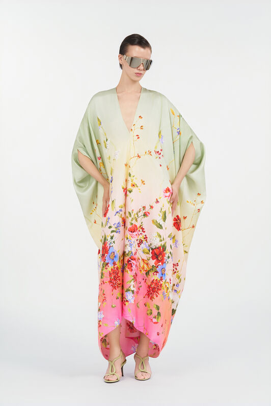 RC Kaftán de seda con estampado Miami Flowers GREEN/FUCHSIA WQT182-OZR32
