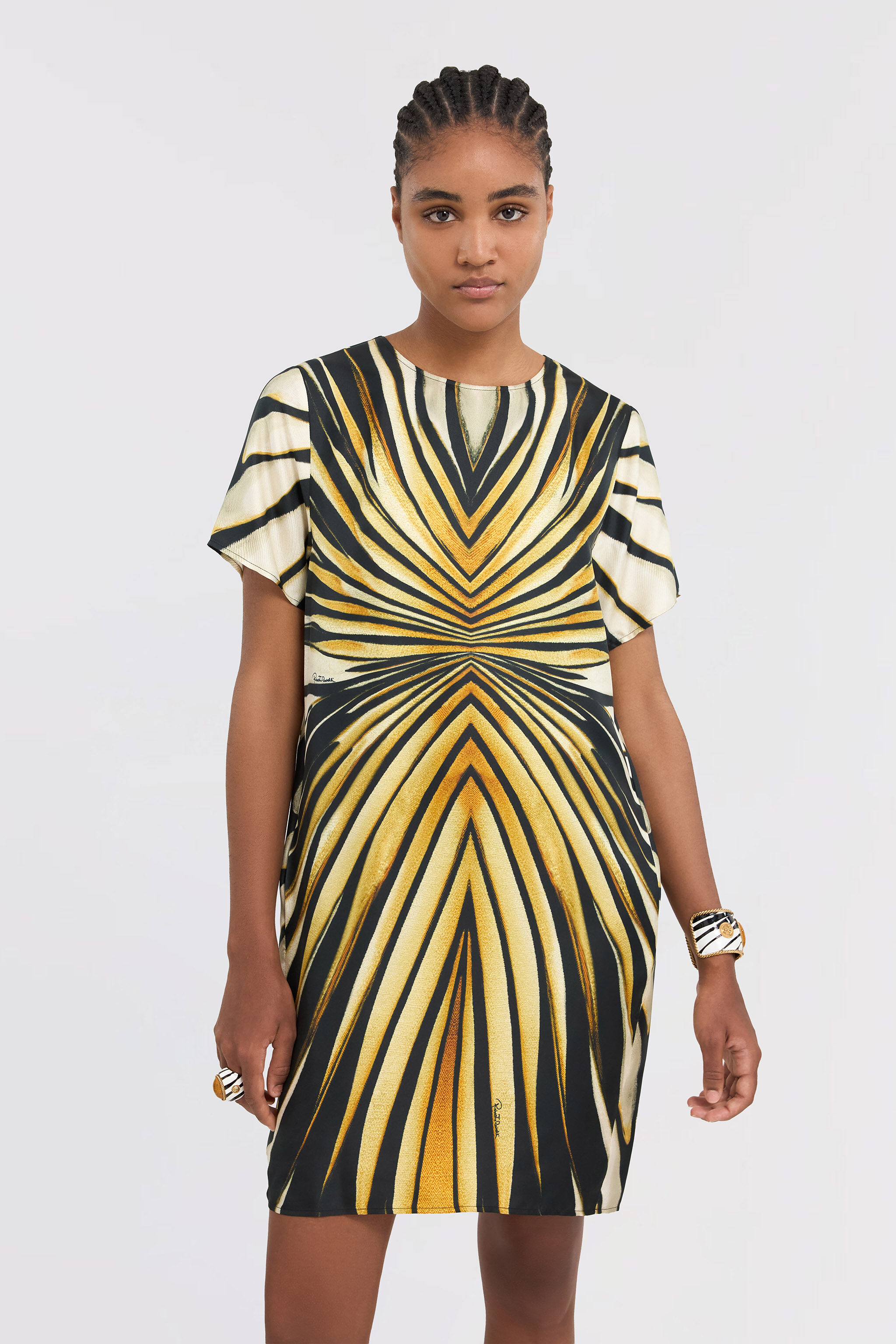RC Minivestido De Seda Con Estampado Ray Of Gold Oro TKT101-4QM33