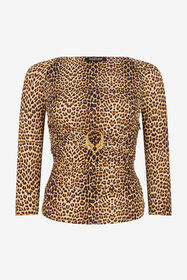 RC Long-Sleeve Top with Baby Jaguar Print BROWN WQT600-LNR31