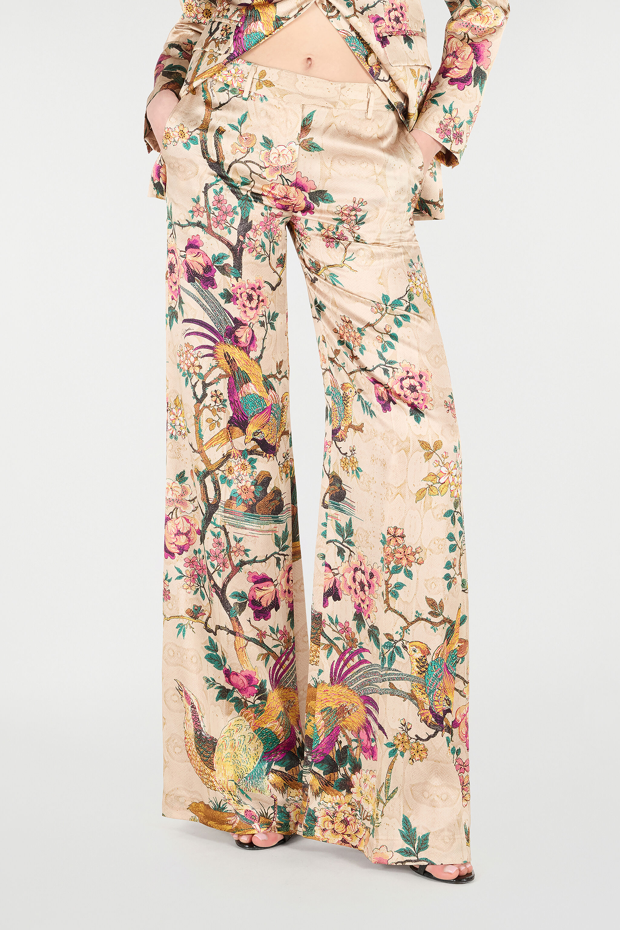RC Palazzohose Mit Oriental Bird Print Elfenbein/Rosa VKT201-TYP76