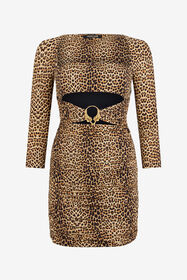 RC Mini Dress with Baby Jaguar Print and Cut-Out Detail BROWN WQT124-LNR31