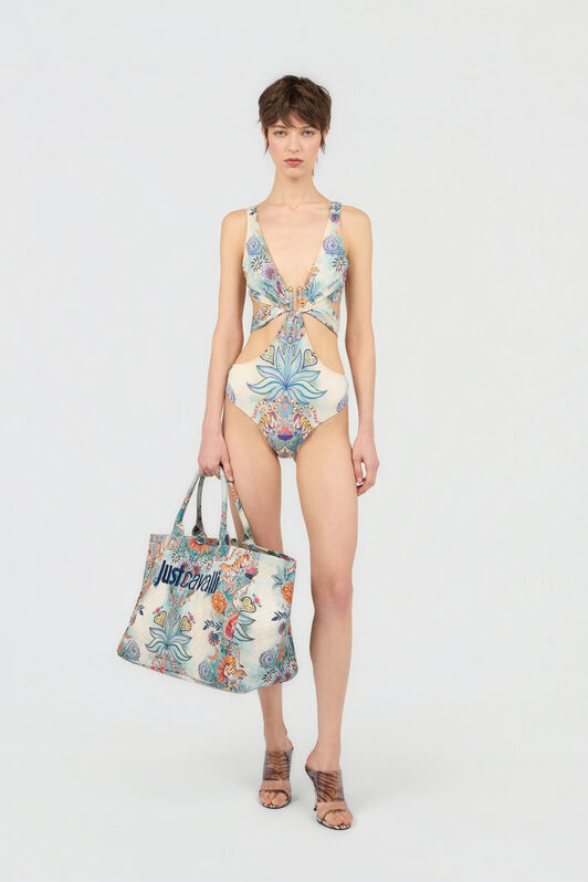 JC Einteiliger Badeanzug mit Tropical Garden-Print 217 AZZURRO + 582 AR WFM034-WF753