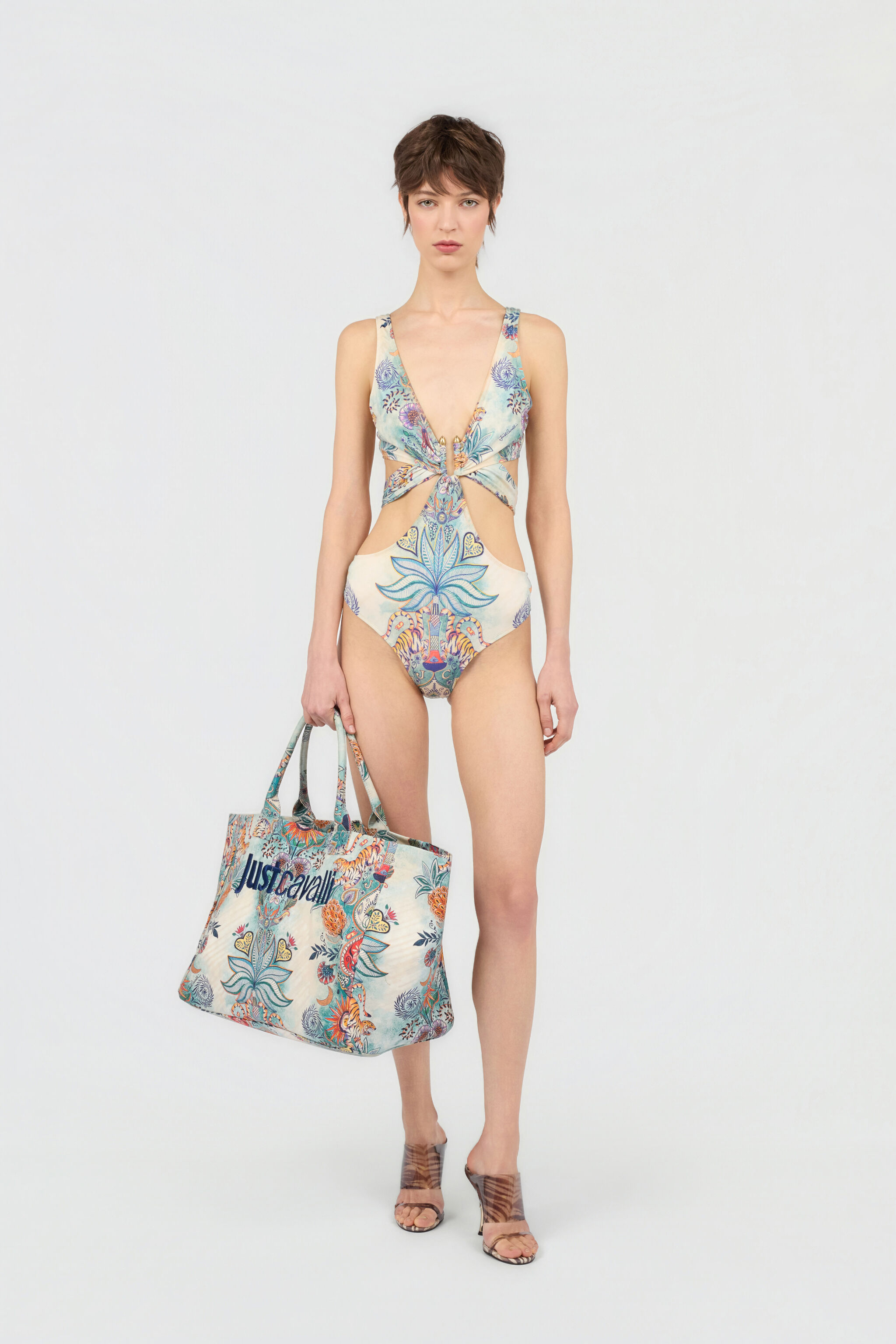 JC Einteiliger Badeanzug mit Tropical Garden-Print 217 AZZURRO + 582 AR WFM034-WF753