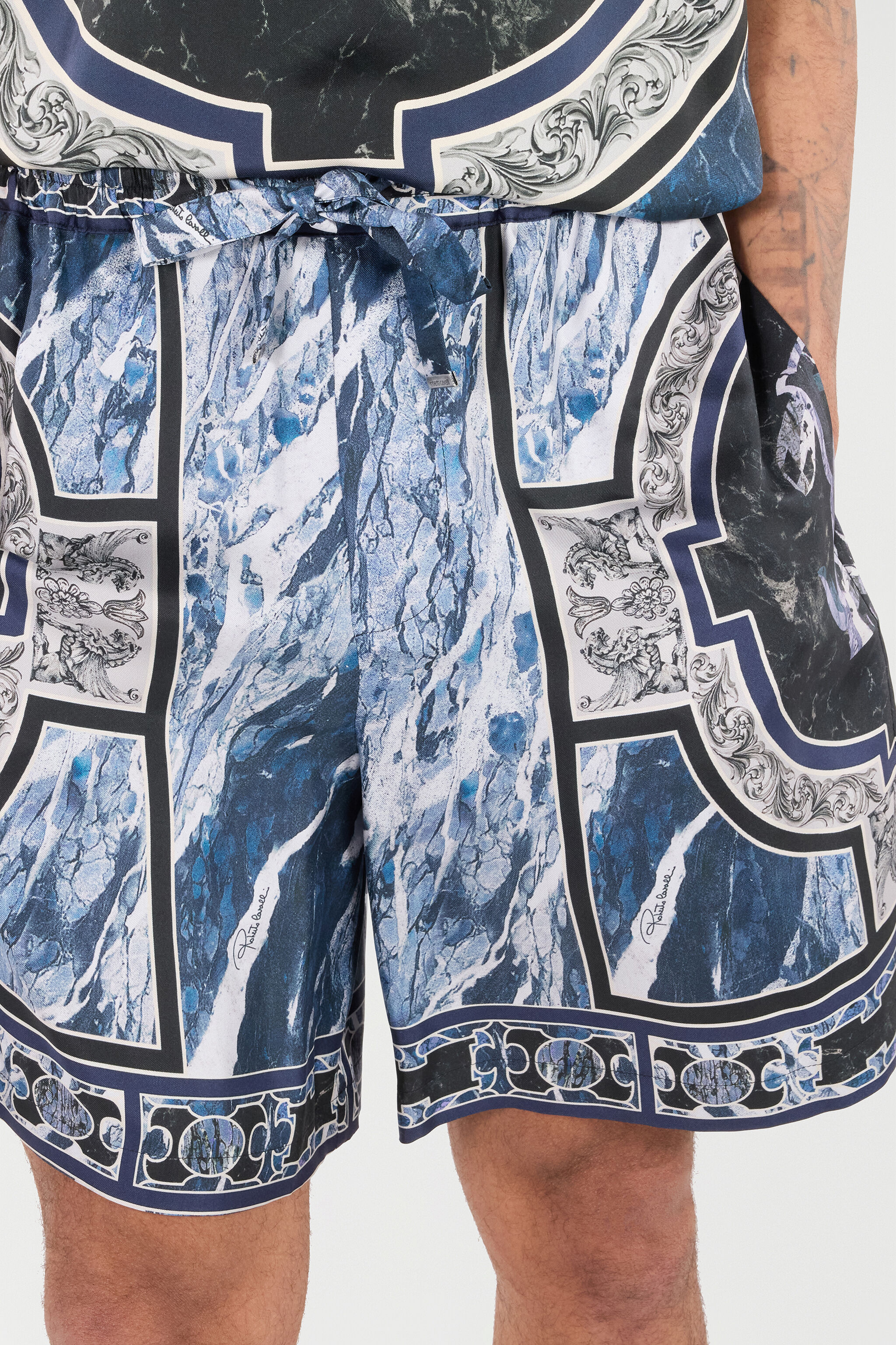 RC Short À Imprimé Marble Et Ornements Bleu foncé URT271-4QN64