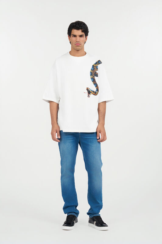 RC Camiseta oversize con estampado de serpiente WHITE WRT62B-JD060