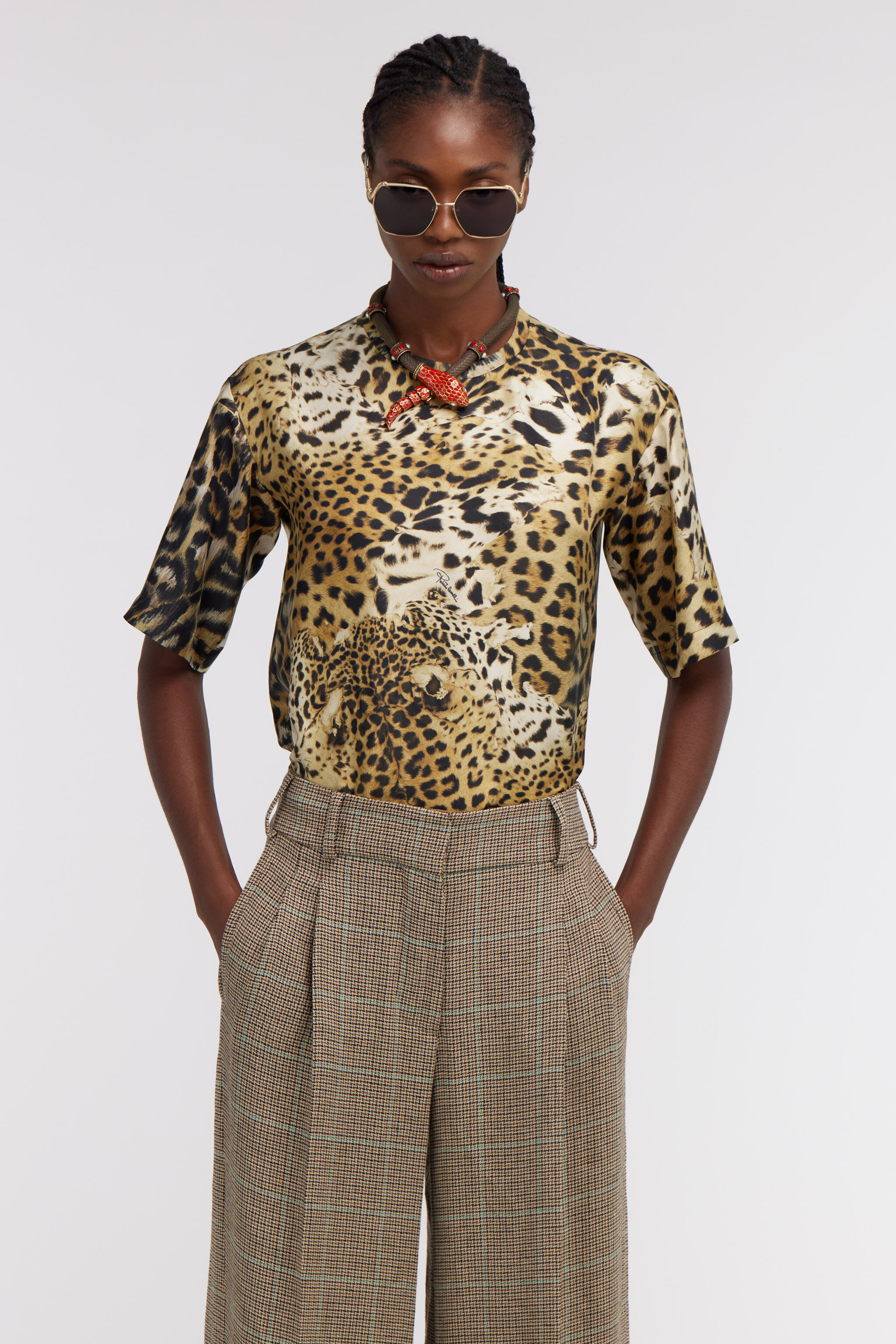 RC T-shirt with Jaguar Skin print Hellbraun SKT644-4QG34
