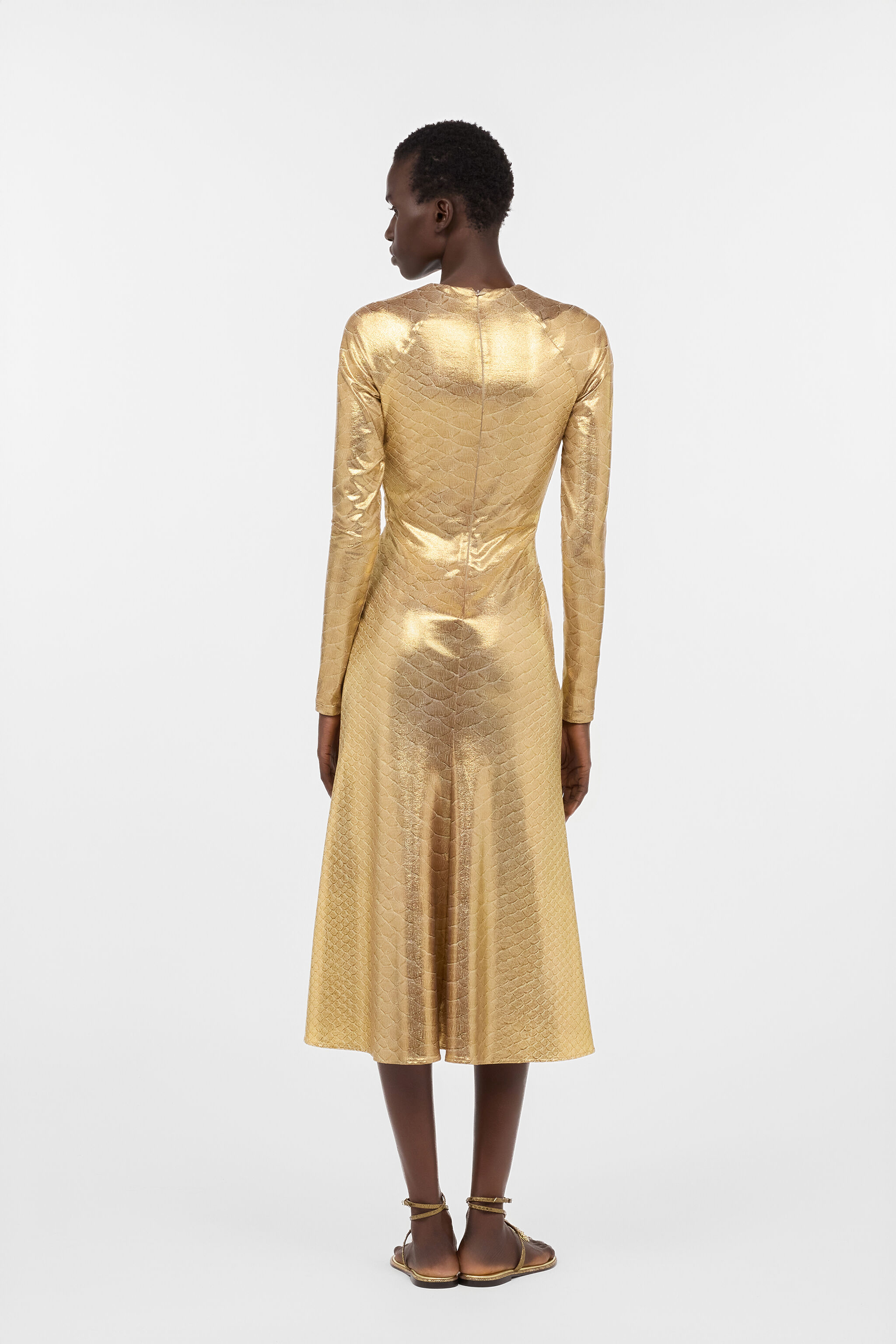 RC Midi-Kleid in Beige-Gold mit Serpentine BEIGE/GOLD WWT111-OOS31