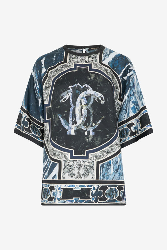 RC T-Shirt mit Print Monogramm Mirror Snake und Marble Dunkelblau UKT610-4QN81