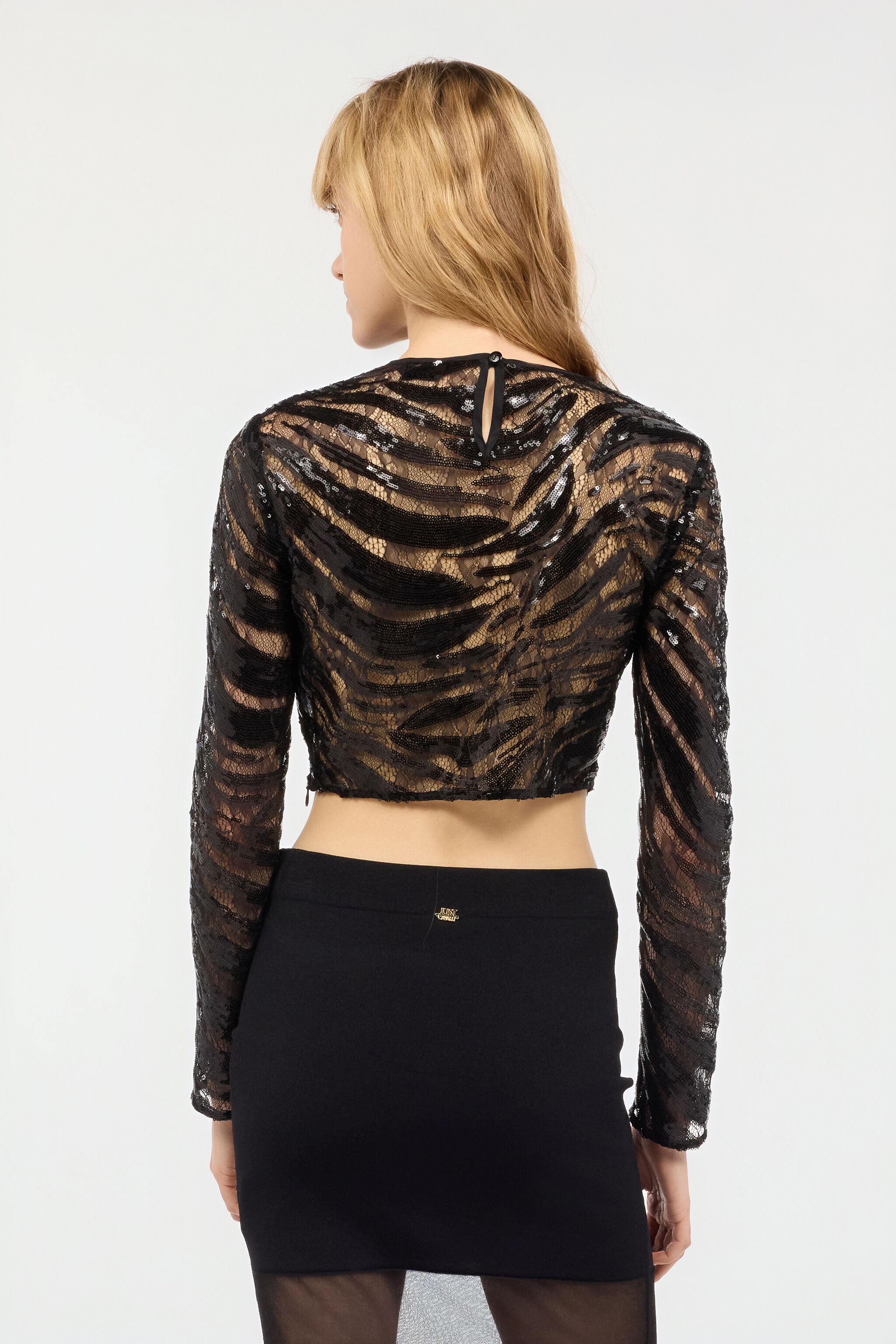 JC Crop-Top Mit Motiv Zebra Aus Strass Schwarz UFT134-UF188