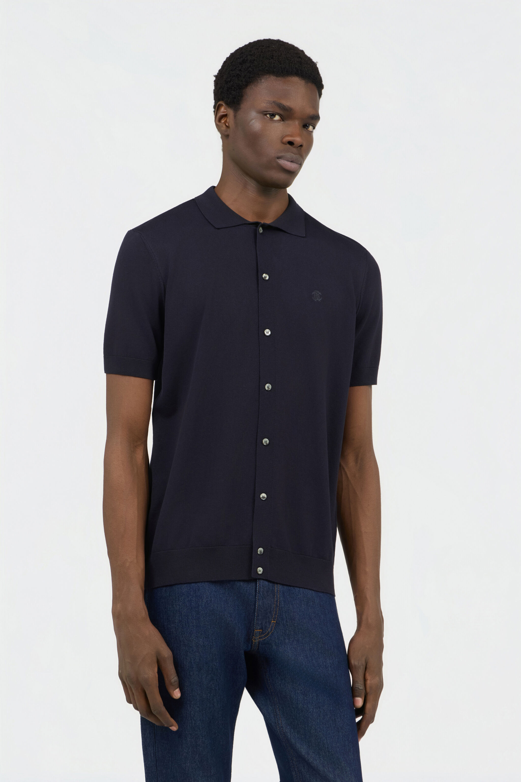 RC Blaues Strick-Poloshirt mit Monogram RC BLU NAVY SOT71D-VI044