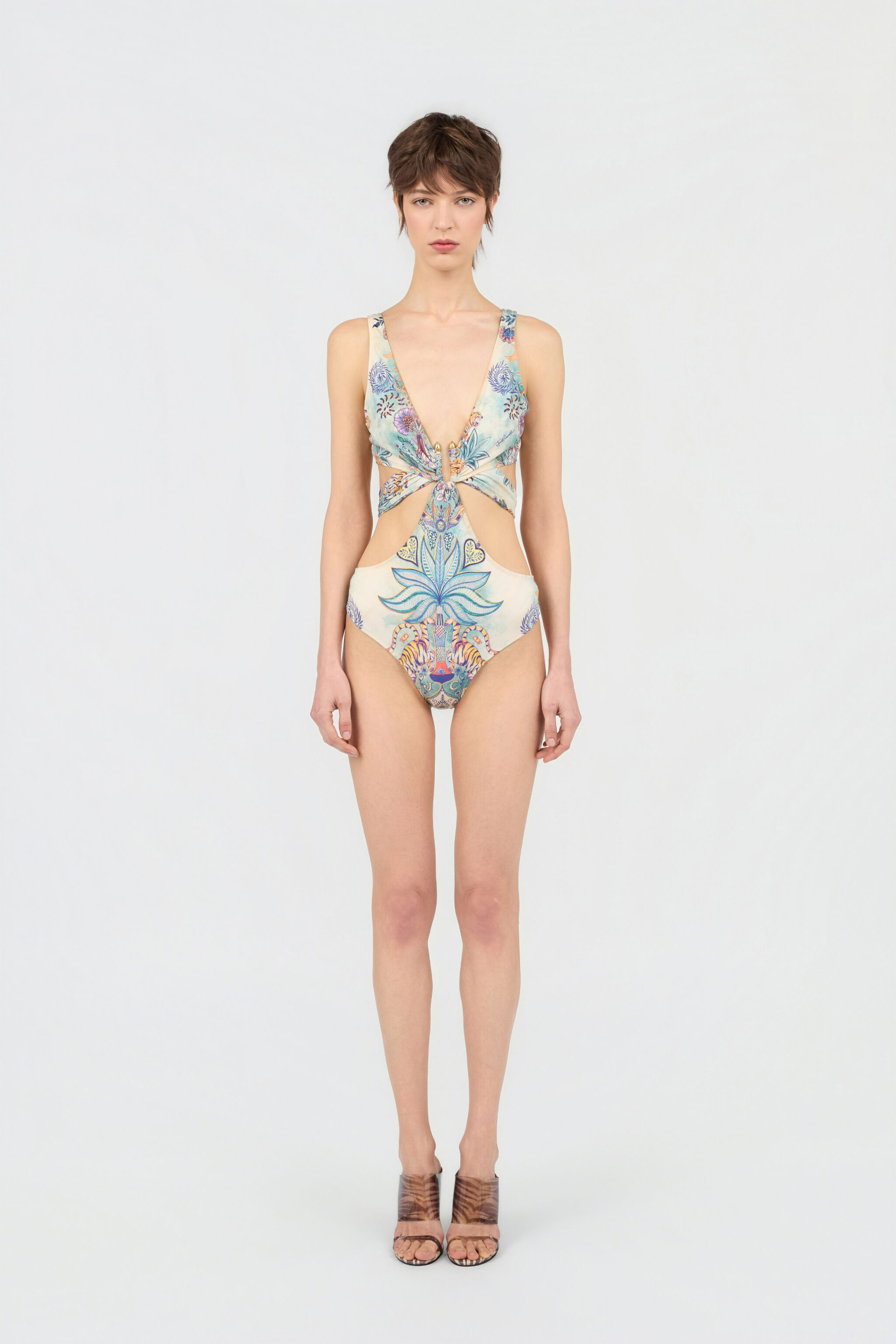 JC Einteiliger Badeanzug mit Tropical Garden-Print 217 AZZURRO + 582 AR WFM034-WF753