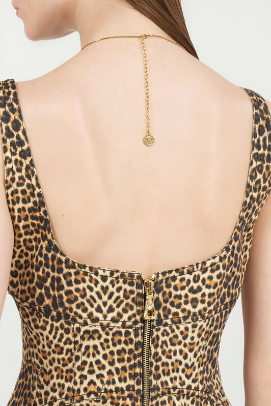 RC Ausgestelltes Kleid mit Bbay Jaguar-Print und ausgefransten Abschlüssen BROWN WQJ106-DAR31
