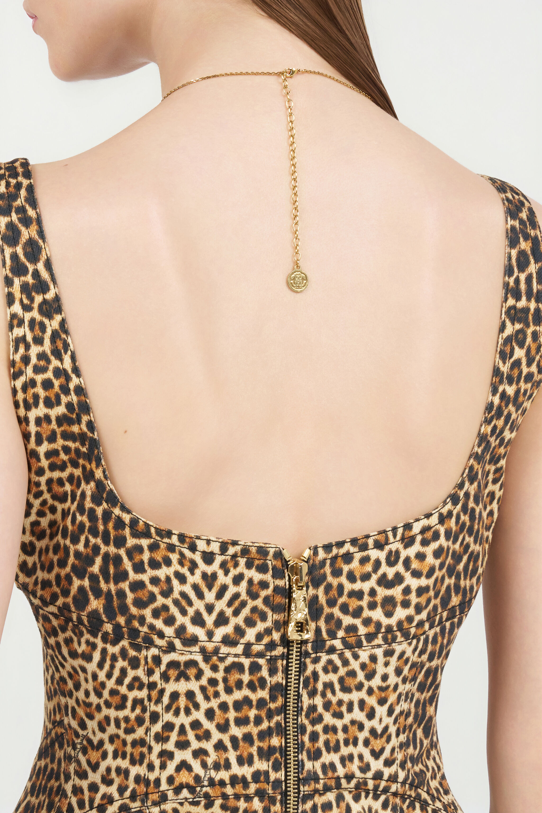 RC Ausgestelltes Kleid mit Bbay Jaguar-Print und ausgefransten Abschlüssen BROWN WQJ106-DAR31