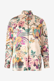 RC Silk Shirt With Oriental Bird Print Ivory/Pink VKT704-TYP76