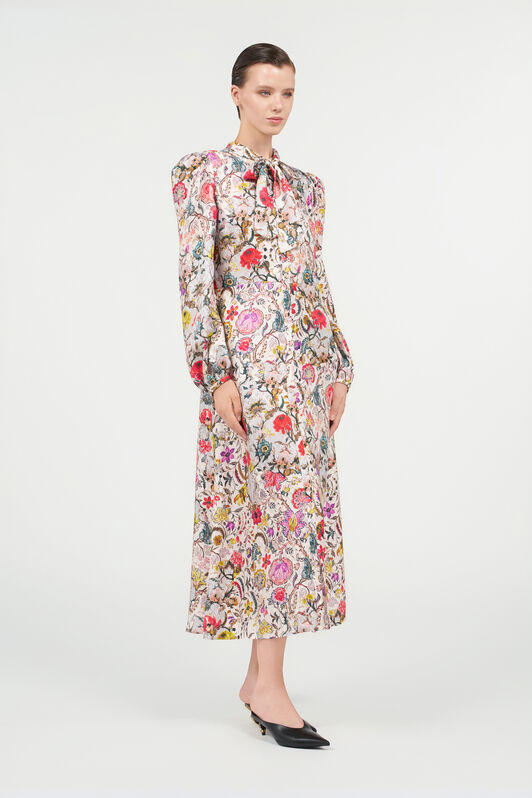 RC Langes Seidenkleid mit Florentine Flowers-Print BEIGE WQT112-RYR29