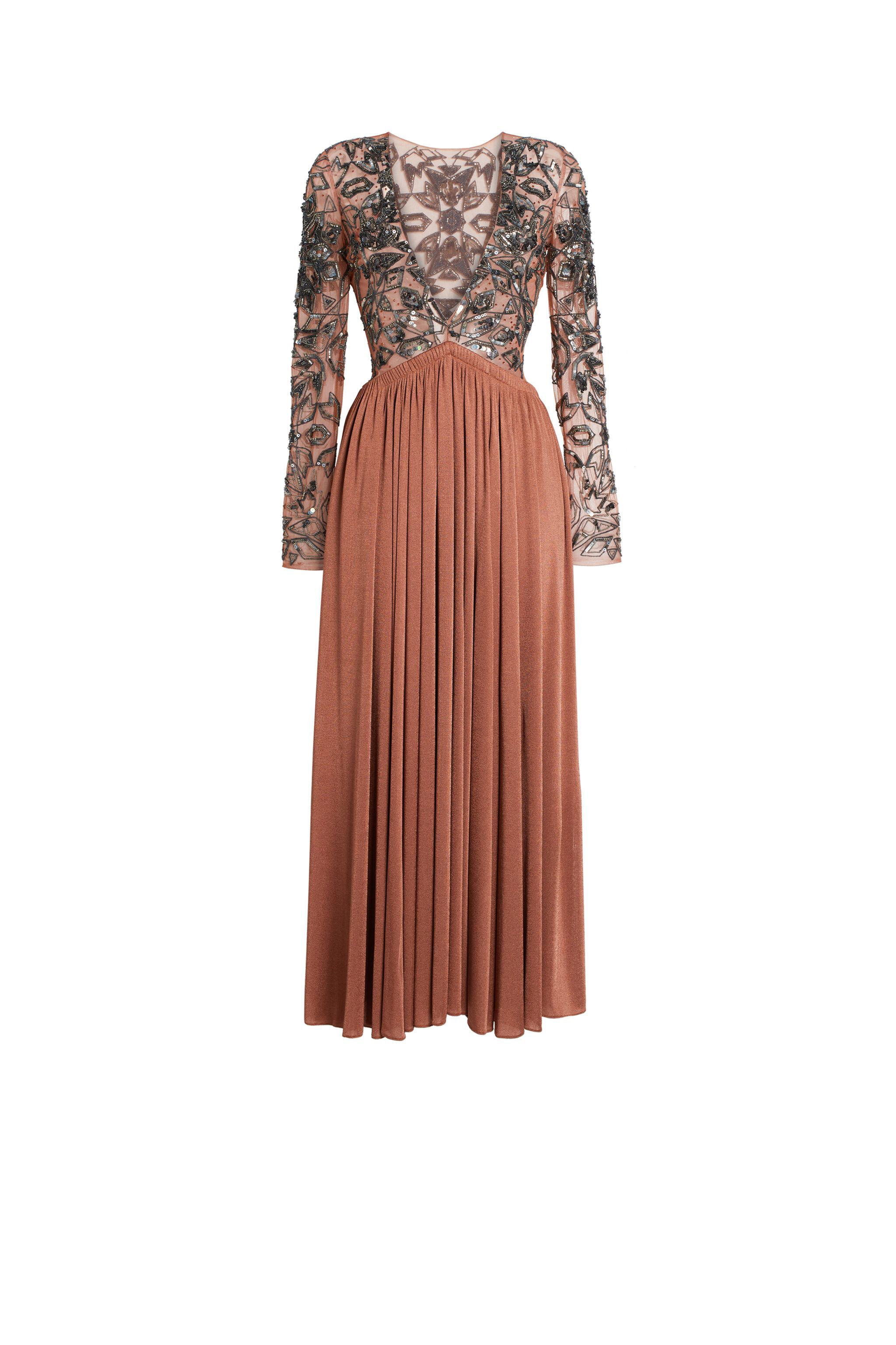 RC Kleid mit V-Ausschnitt und Pailletten Braun IWR122-RT033