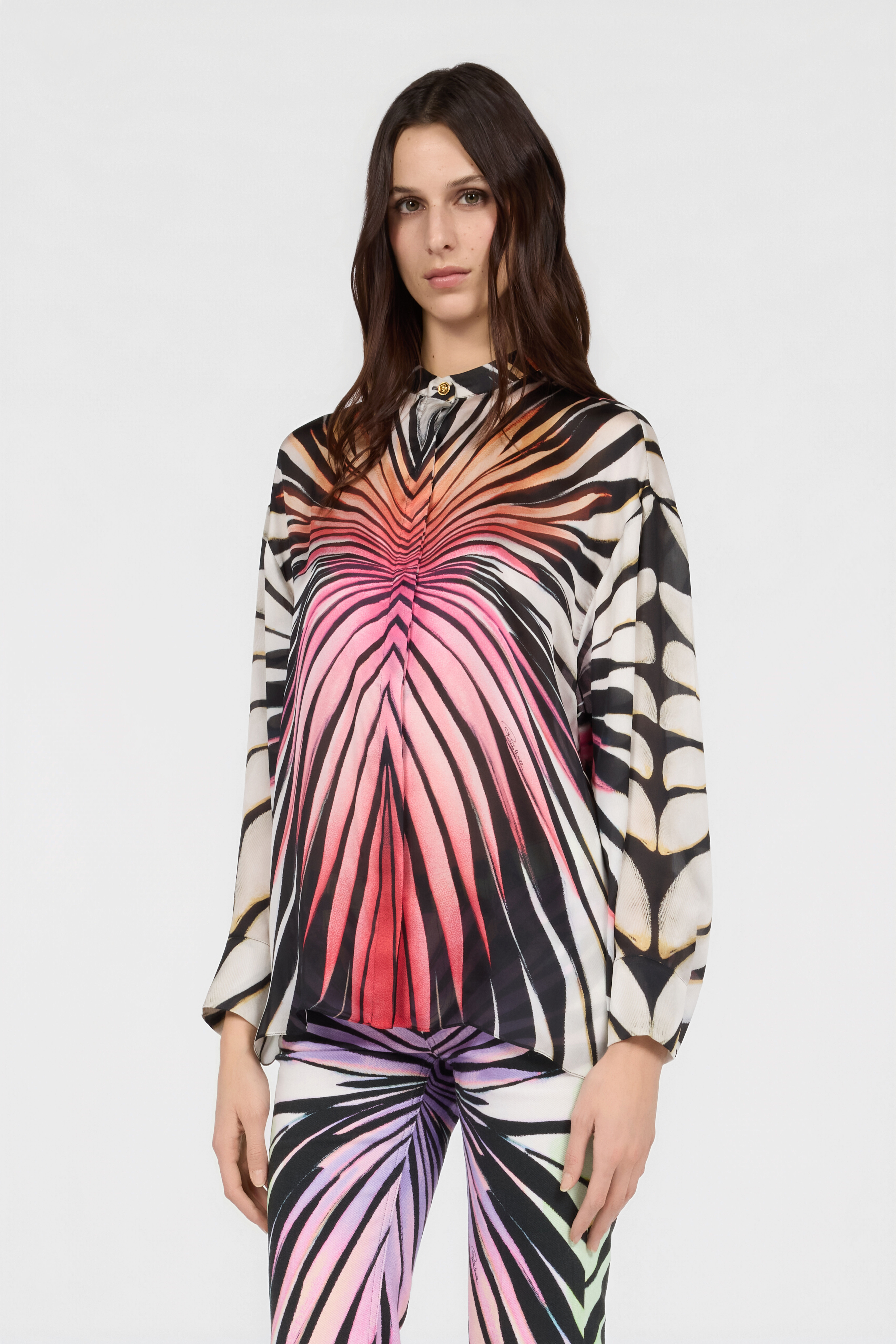 RC Camisa De Seda Estampado Ray Of Paradise CORAL XKT700-CTM33