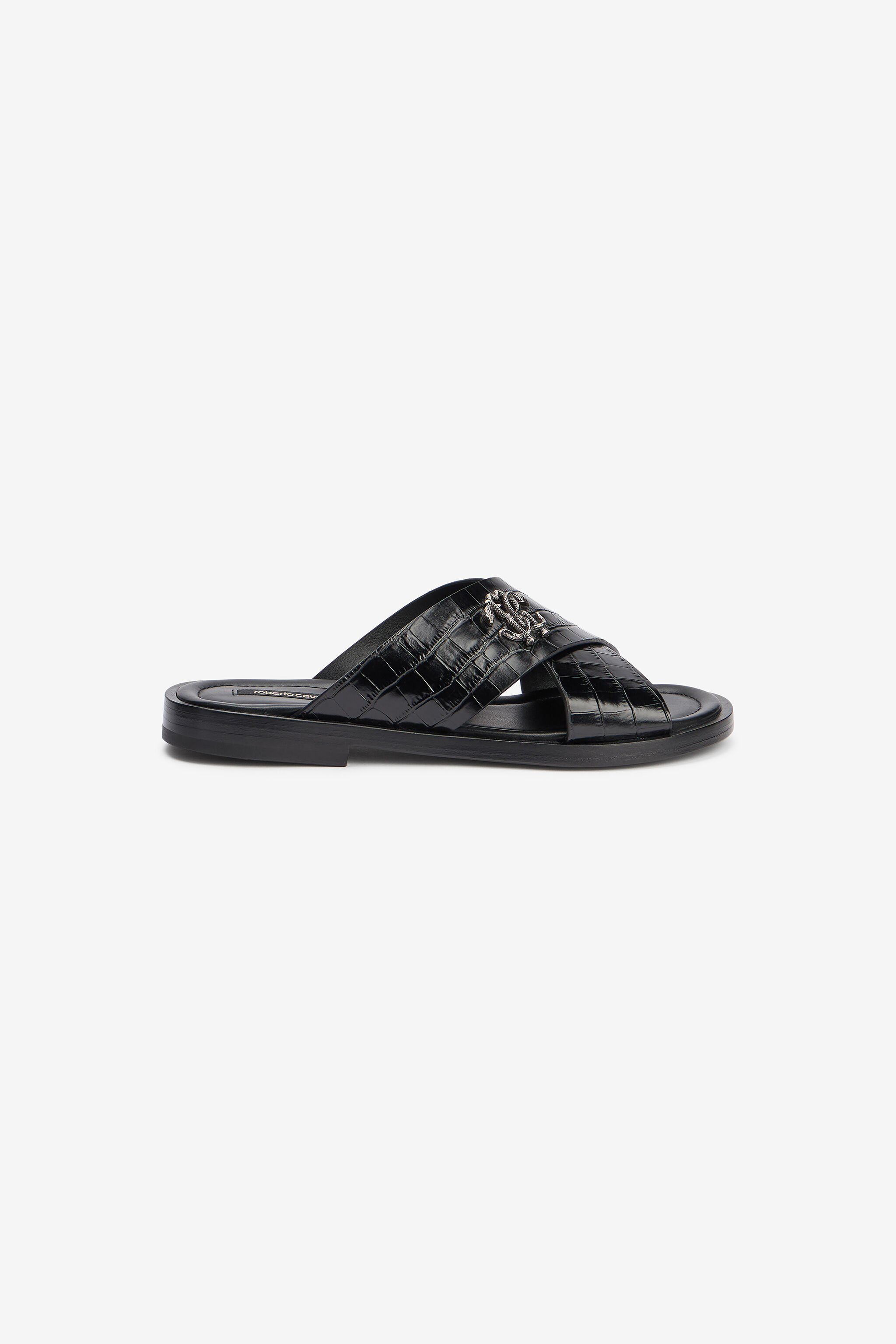 RC Black Crocodile-Effect Leather sandals BLACK VMS001-PZ037