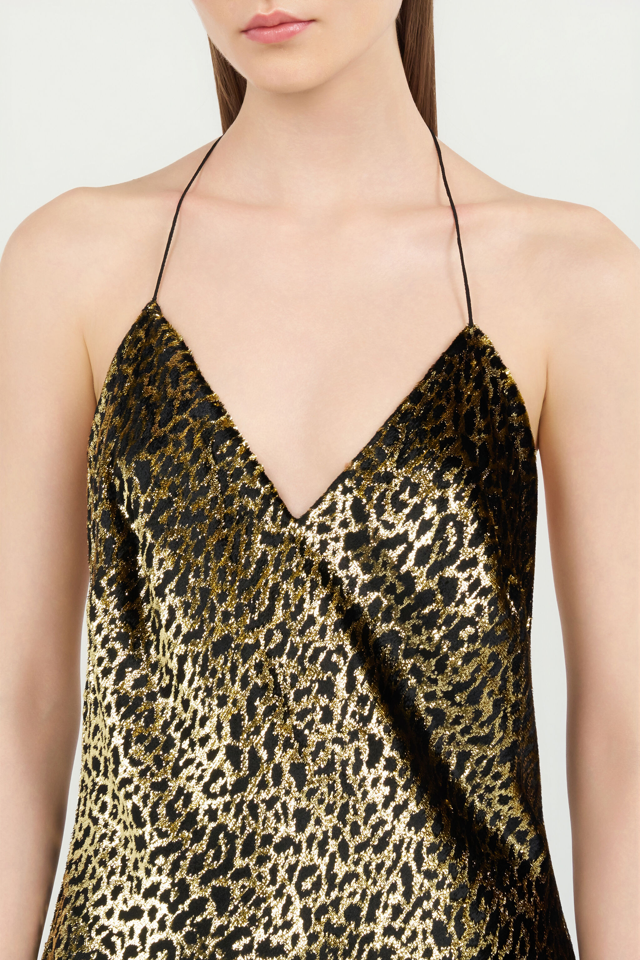 RC Vestido Lencero De Seda Con Estampado Macro Leopard BLACK/GOLD WKT143-FT061