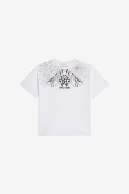 JU Camiseta blanco óptico con estampado de hojas y logo OPTICAL WHITE VJT60L-JD001