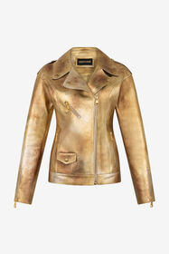 RC Gold Laminated Leather Biker Jacket Gold UWP800-PN003