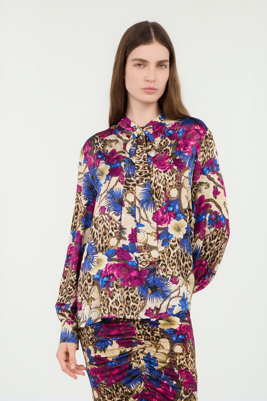 JC Flower Leo Print Shirt 700 BEIGE + 343 CILI VFT235-VF382
