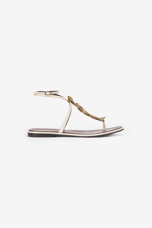 RC Brown and White Flat Thong Sandals with Snake Motif WHITE WWS003-PAM08