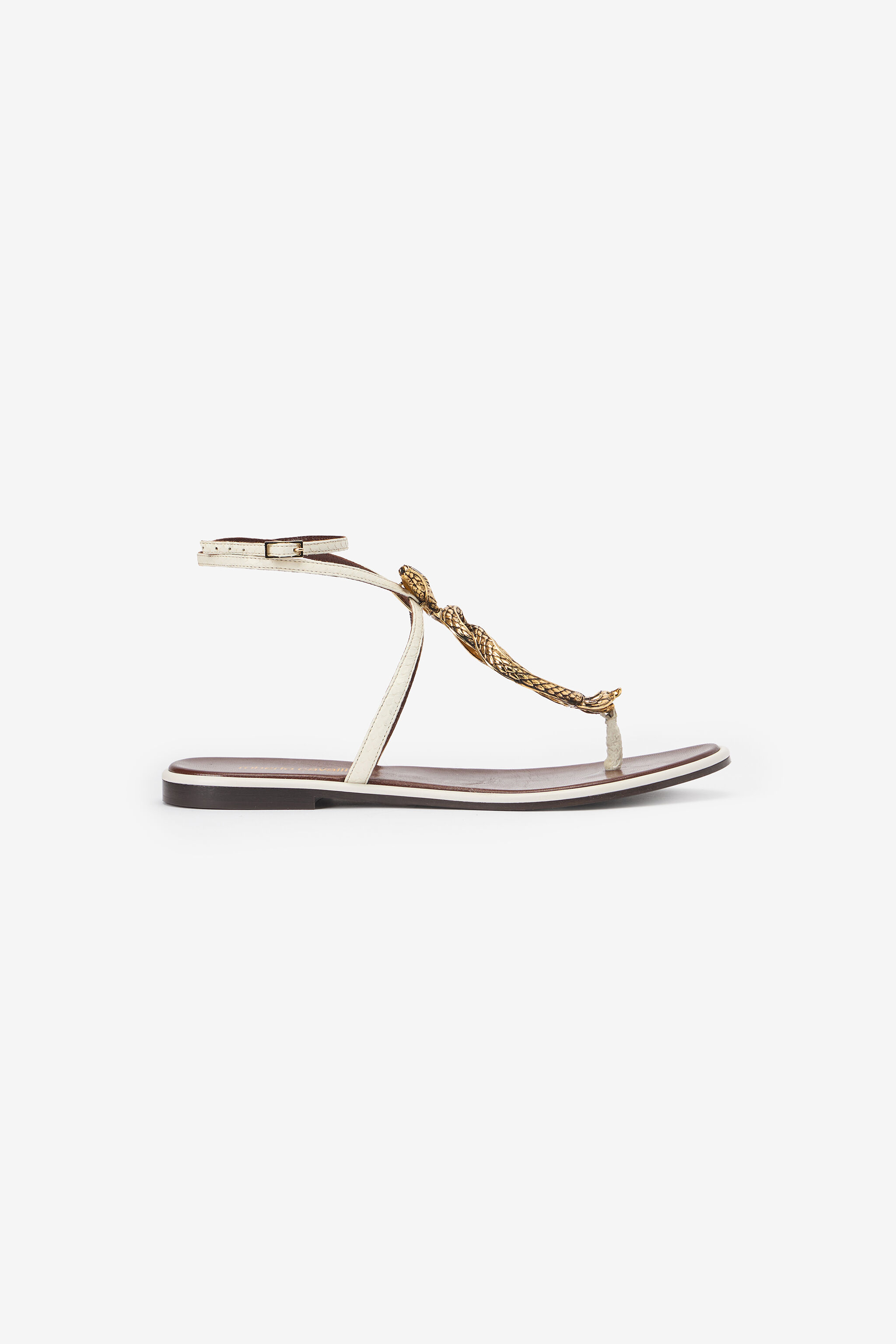 RC Brown and White Flat Thong Sandals with Snake Motif WHITE WWS003-PAM08