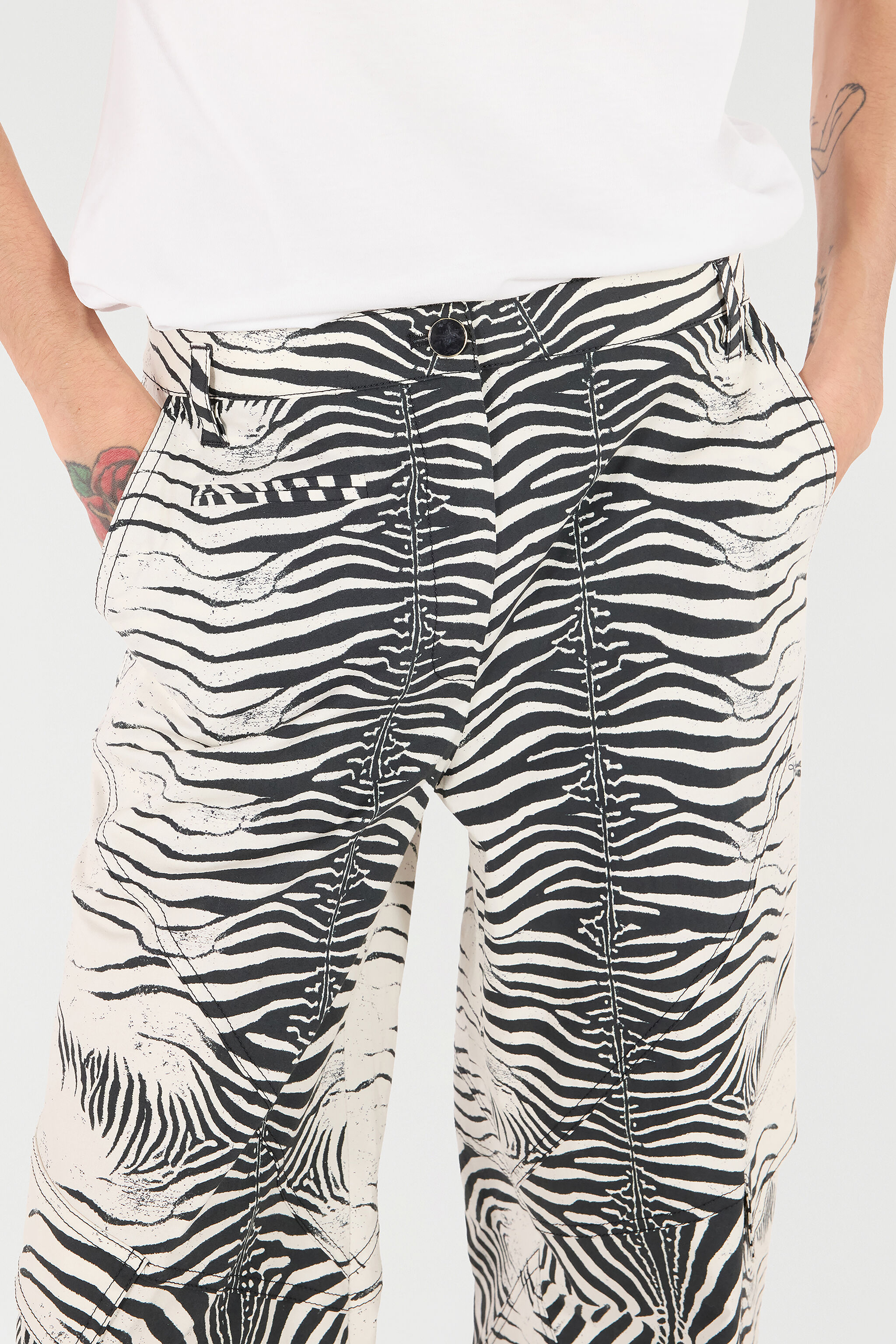 RC Pantalones De Algodón Elástico Con Estampado White Tigresse Negro/Blanco UKT211-3AN49