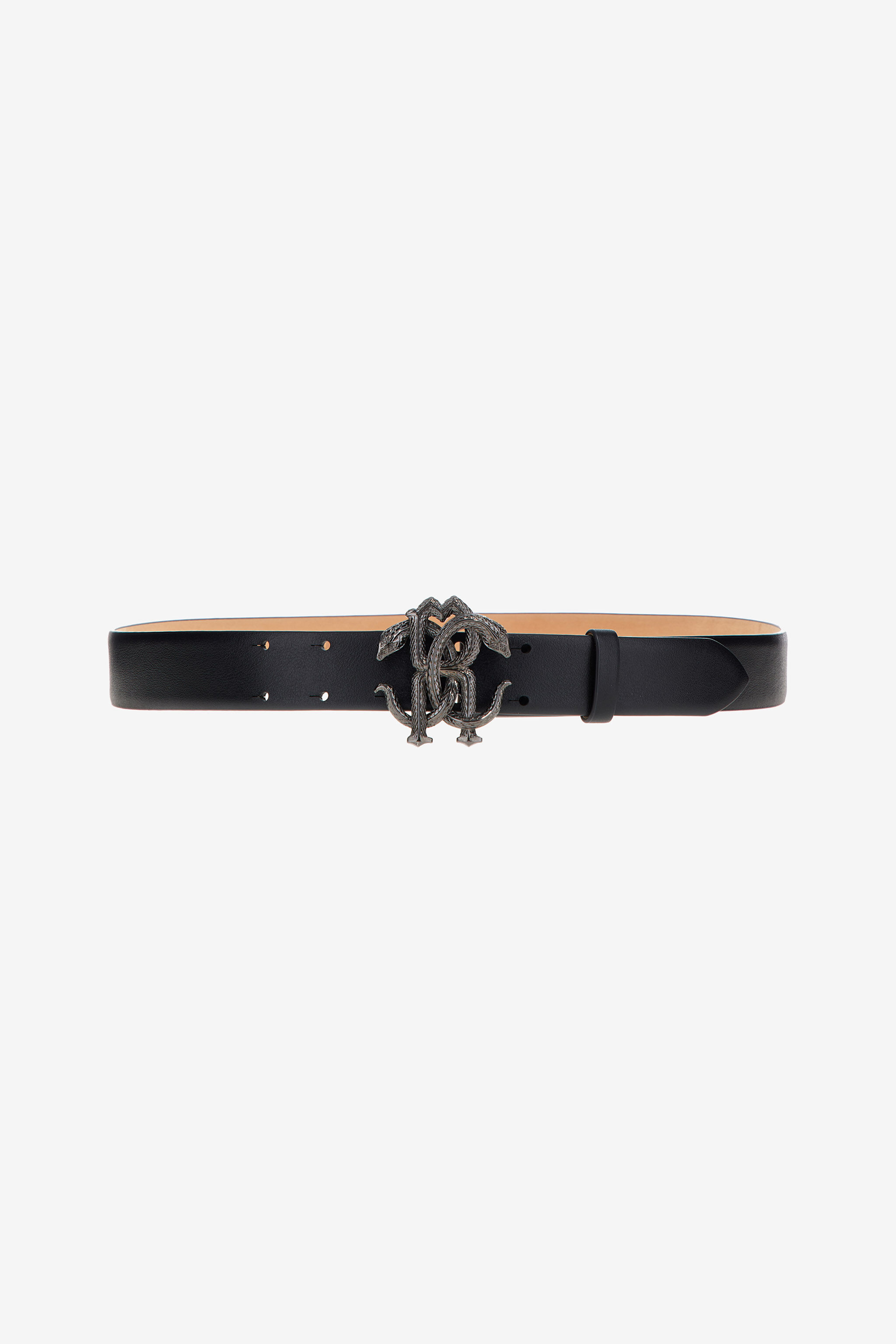 RC Schwarzer Ledergürtel Mit Monogram RC Snake-Schnalle Schwarz SRC007-PZ178