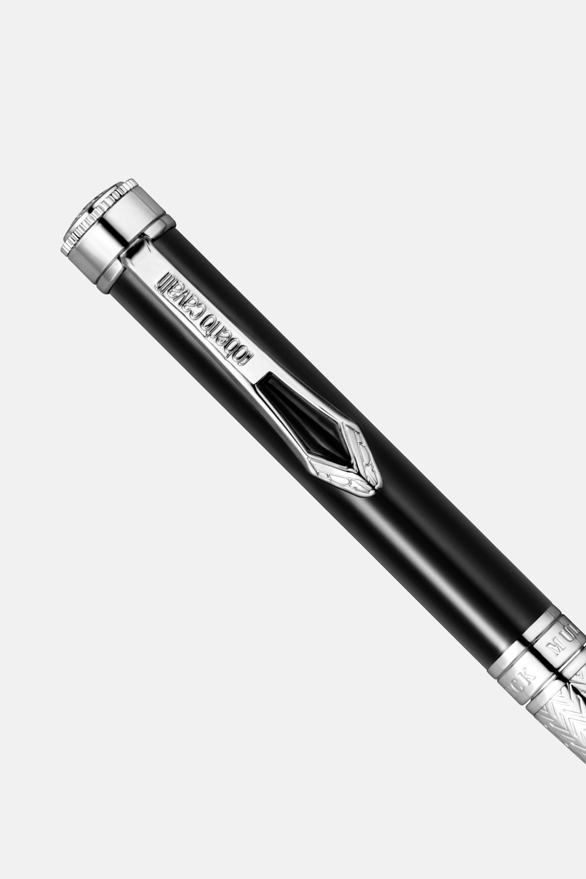 RC Penna a sfera Lacquer di Roberto Cavalli, color argento e lacca nera SILVER BLACK VALG09-IG272