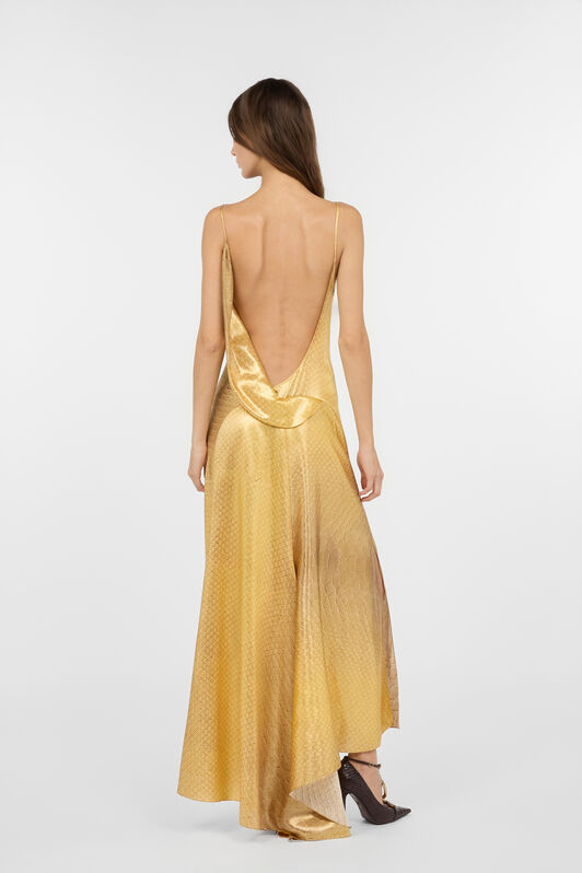 RC Vestido largo dorado de seda con estampado de escamas GOLD/GOLD WWT125-SNS31