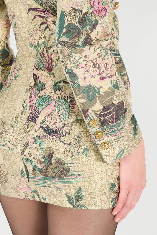 RC Cropped-Jacke Mit Oriental Bird Print Elfenbein/Rosa VKT403-DJ084