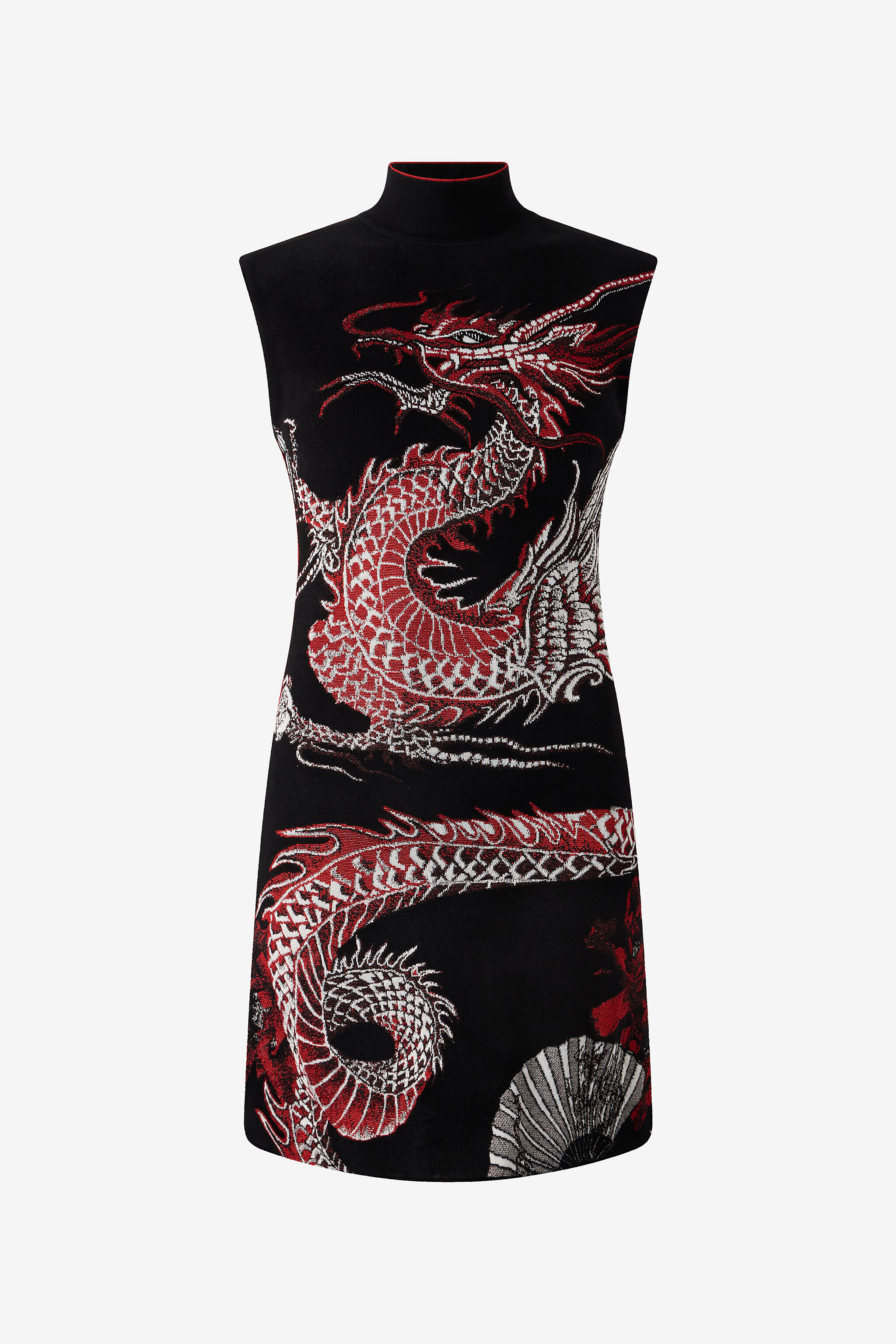 RC Minikleid Mit Floralem Motiv Und Drachen Schwarz/Rot VQM106-MG011