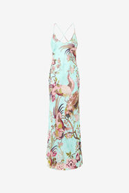 RC Slip Dress With Oriental Bird Print Blue/Pink VKT102-OZP76