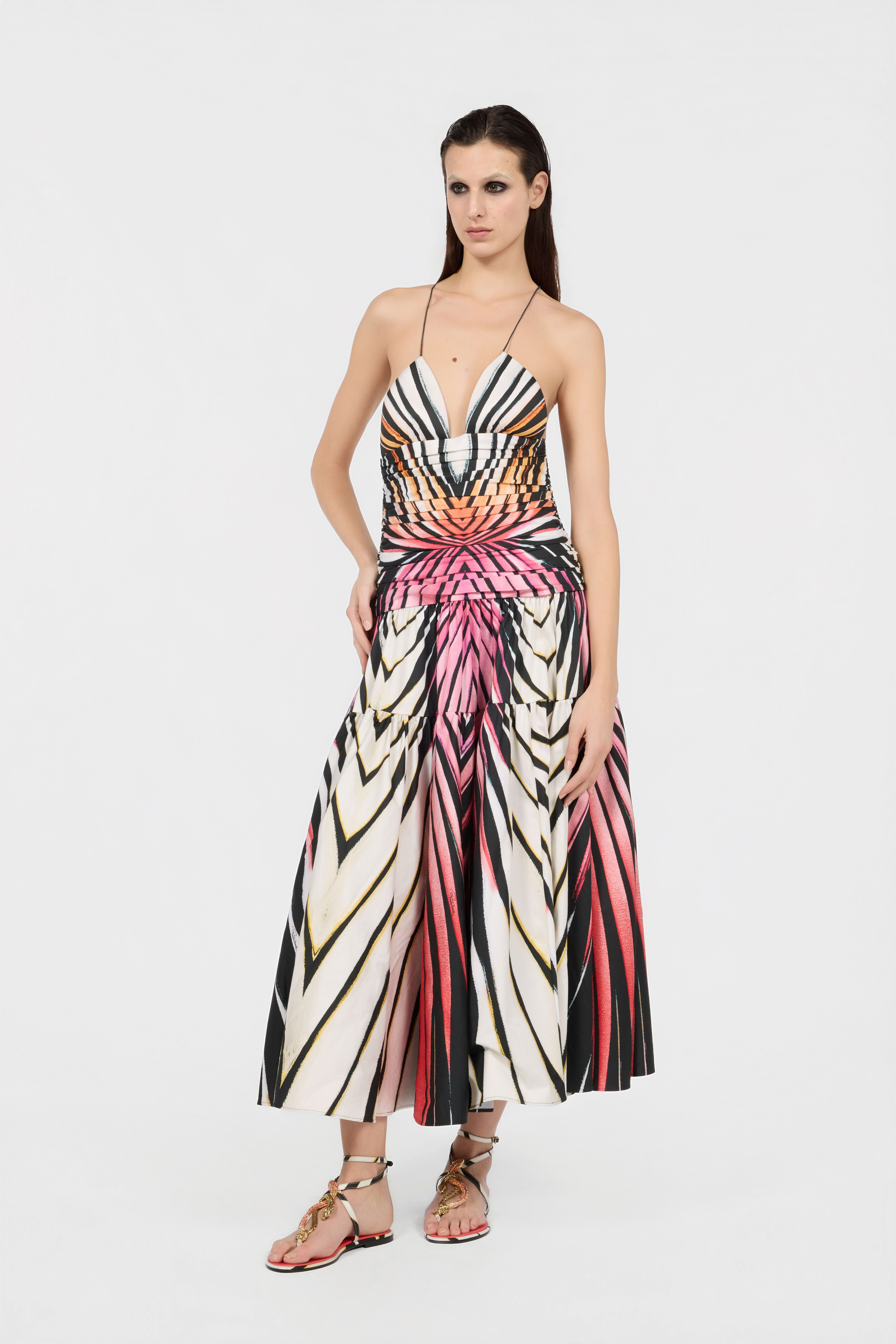 RC Midi Kleid mit Ray Of Paradise-Print CORAL XKT130-3AM33