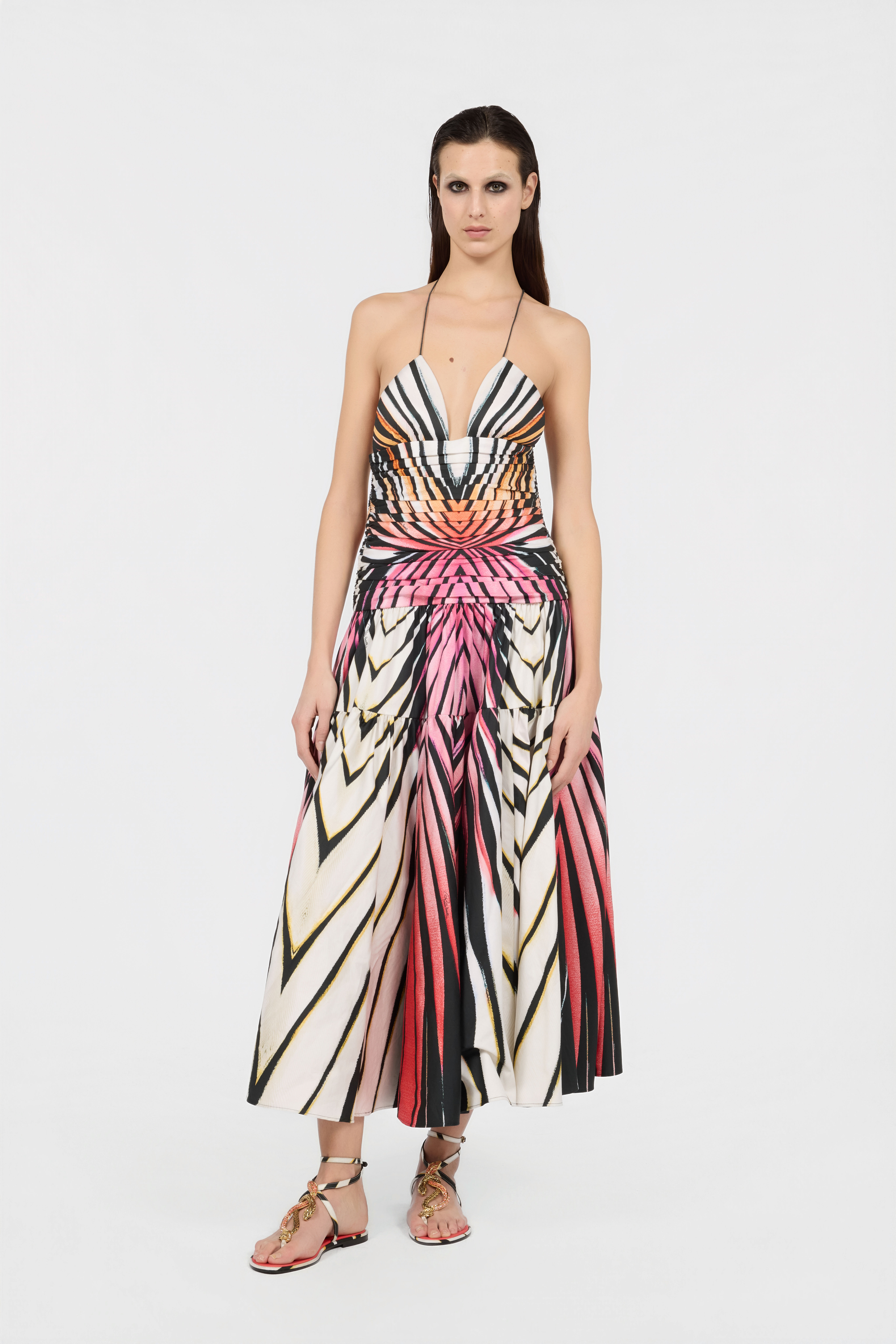 RC Midi Kleid mit Ray Of Paradise-Print CORAL XKT130-3AM33