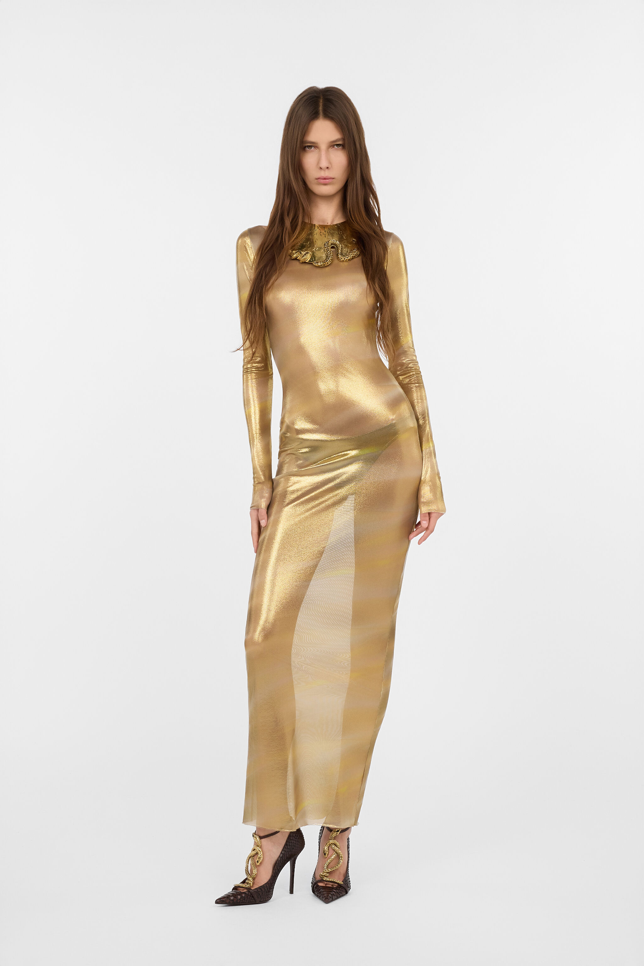 RC Langes transparentes Kleid mit Nilo Print GOLD-SAHARA WWT127-TLS27